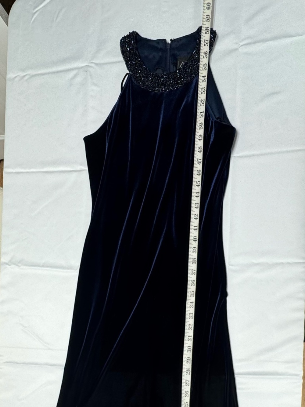 Alex Evenings Vintage Navy Blue Velvet Sleeveless With Beaded Neckline - Size 10 - Picture 9 of 12